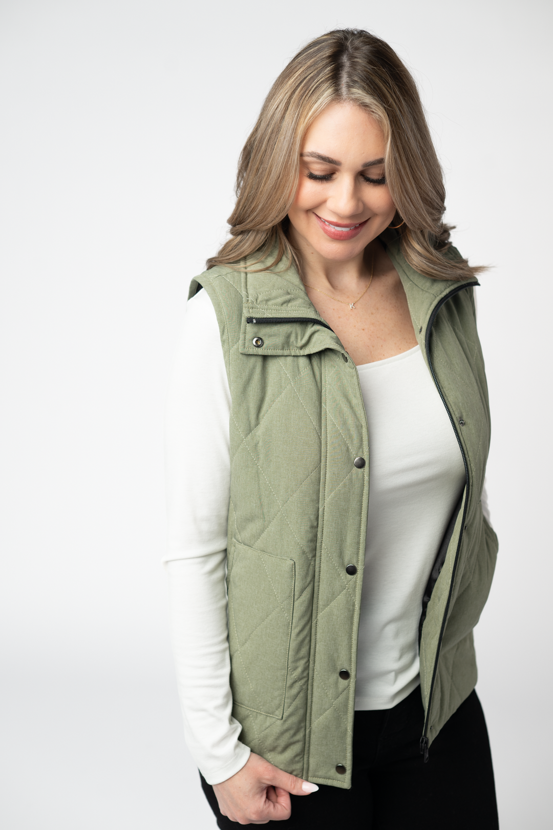 IN STOCK Remy Zip Up Vest - Dark Sage