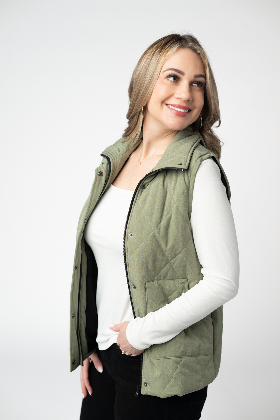 IN STOCK Remy Zip Up Vest - Dark Sage
