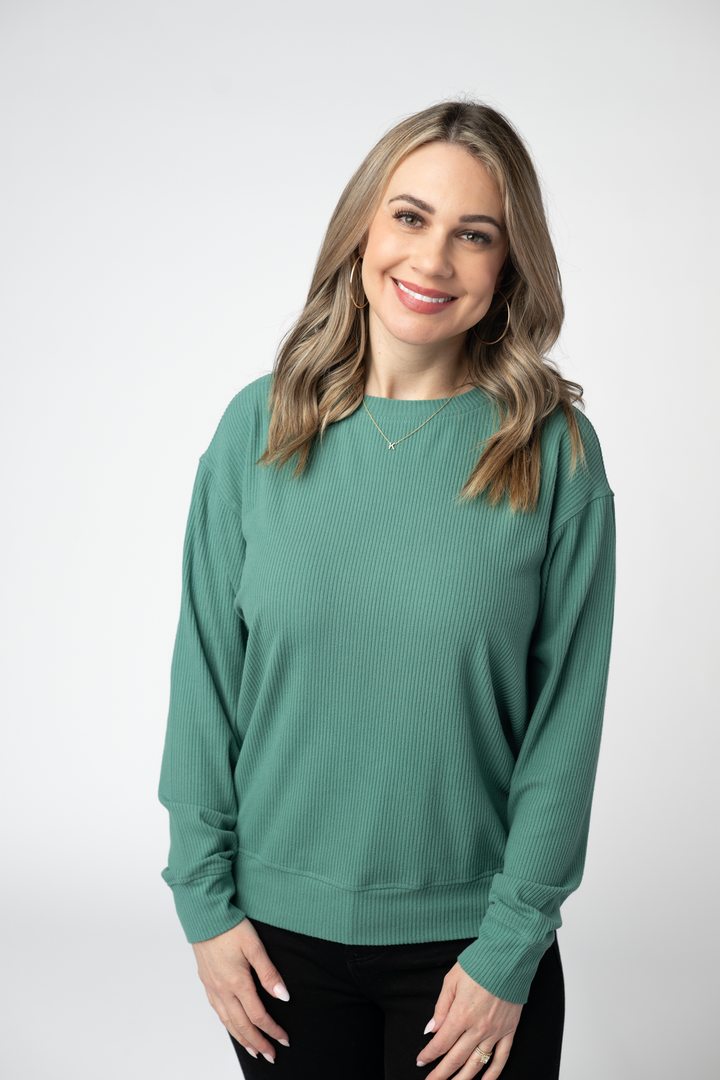 IN STOCK Corrine Ribbed Pullover Top - Fern