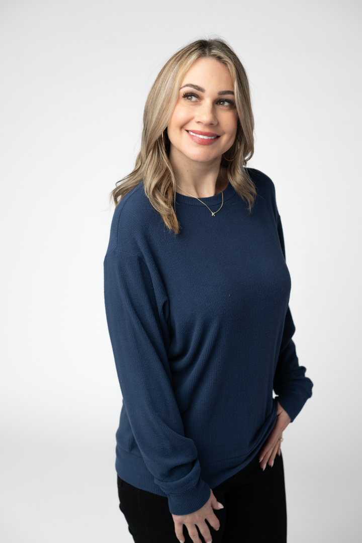 IN STOCK Corrine Ribbed Pullover Top - Navy