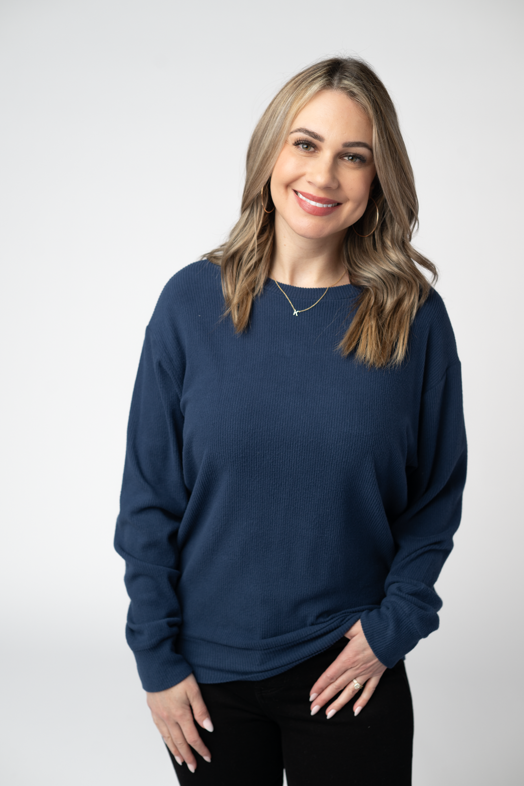 IN STOCK Corrine Ribbed Pullover Top - Navy