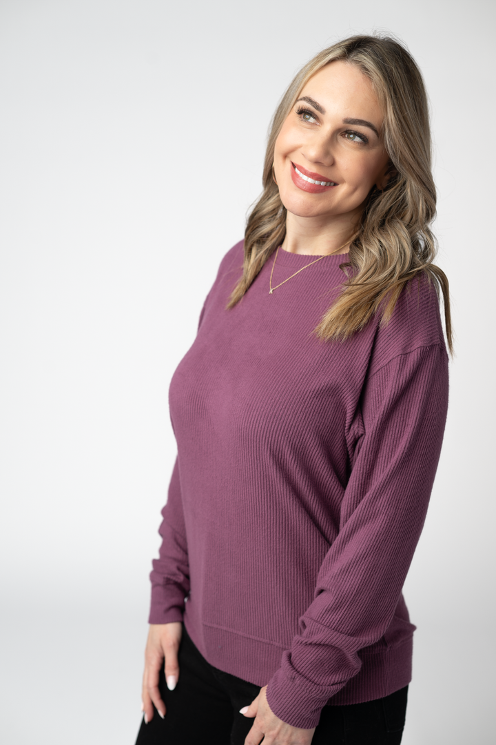 IN STOCK Corrine Ribbed Pullover Top - Plum