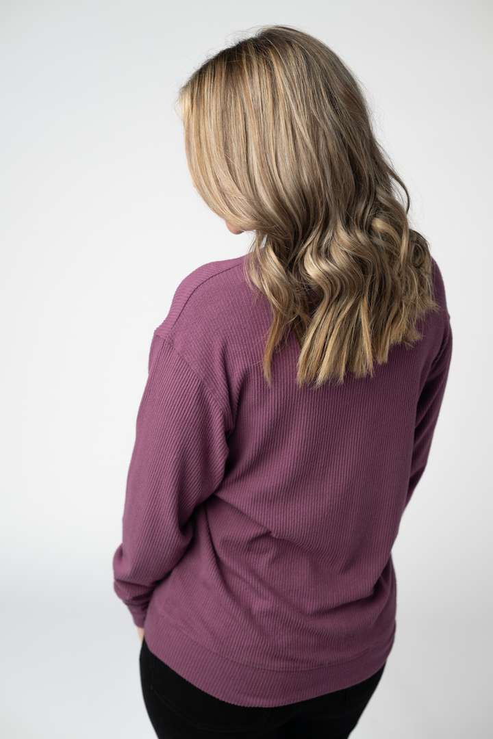 IN STOCK Corrine Ribbed Pullover Top - Plum