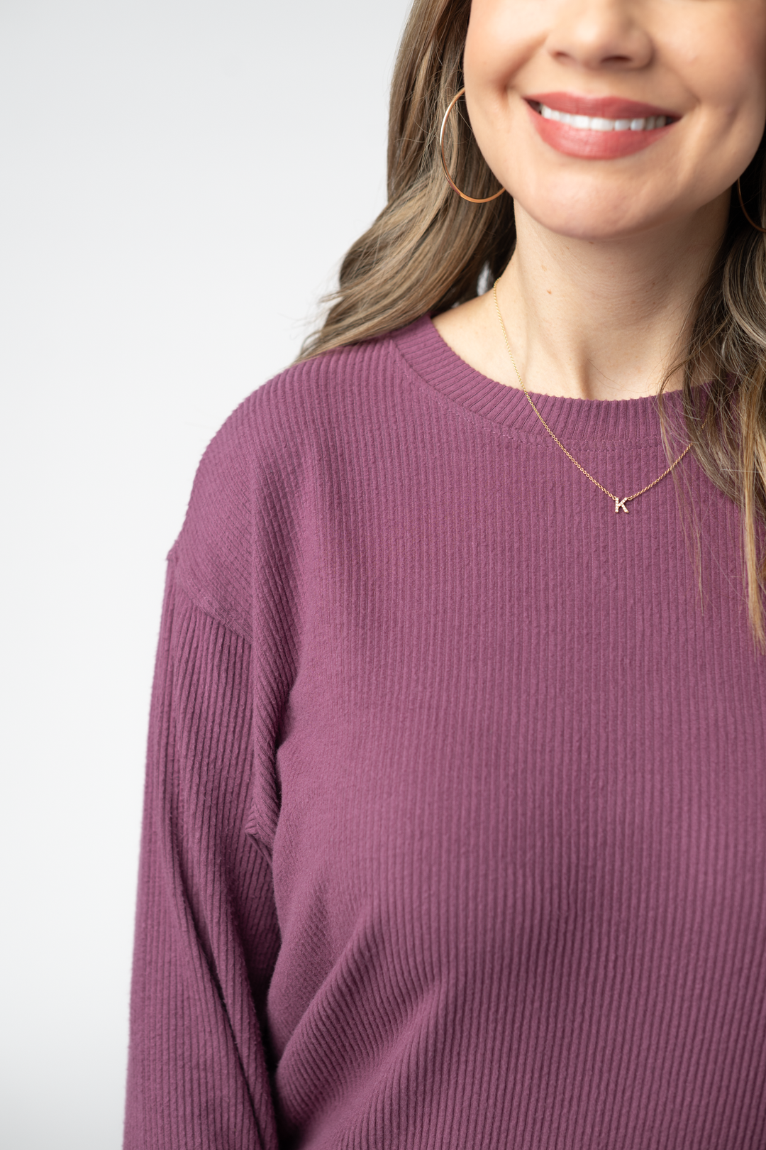 IN STOCK Corrine Ribbed Pullover Top - Plum