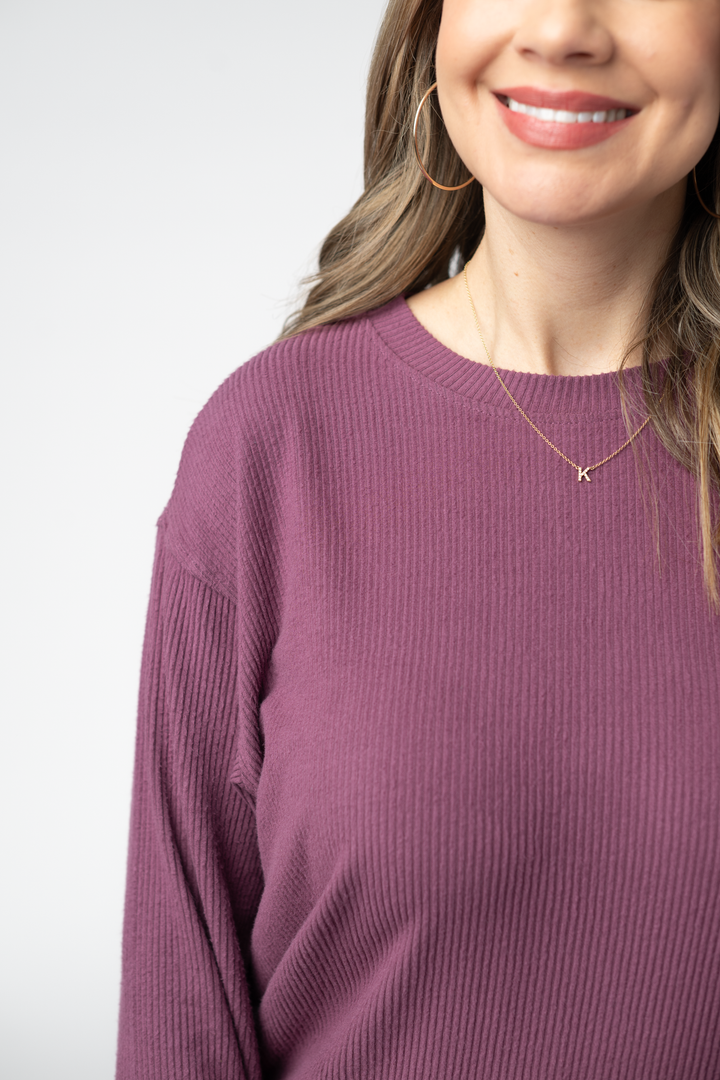 IN STOCK Corrine Ribbed Pullover Top - Plum