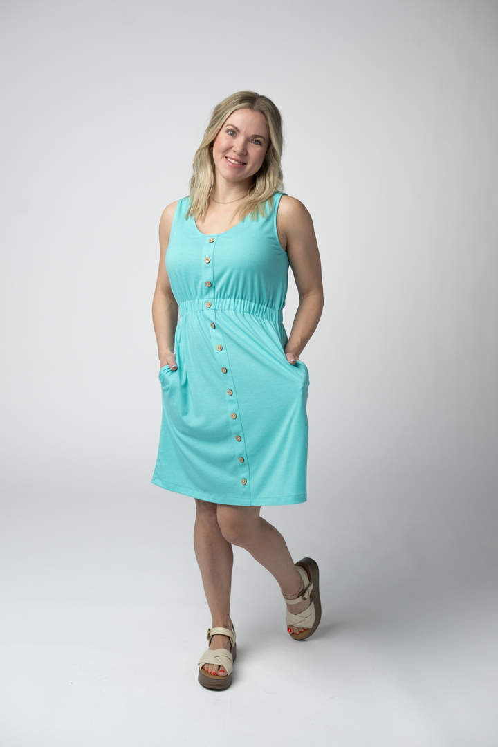 IN STOCK Beverly Button Dress - Aqua