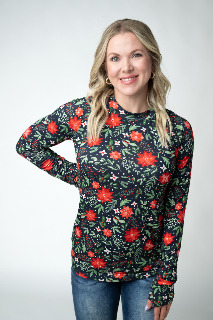 IN STOCK Blair Long Sleeve Top - Poinsettia Nights