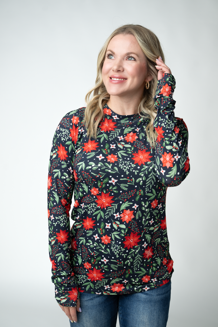 IN STOCK Blair Long Sleeve Top - Poinsettia Nights