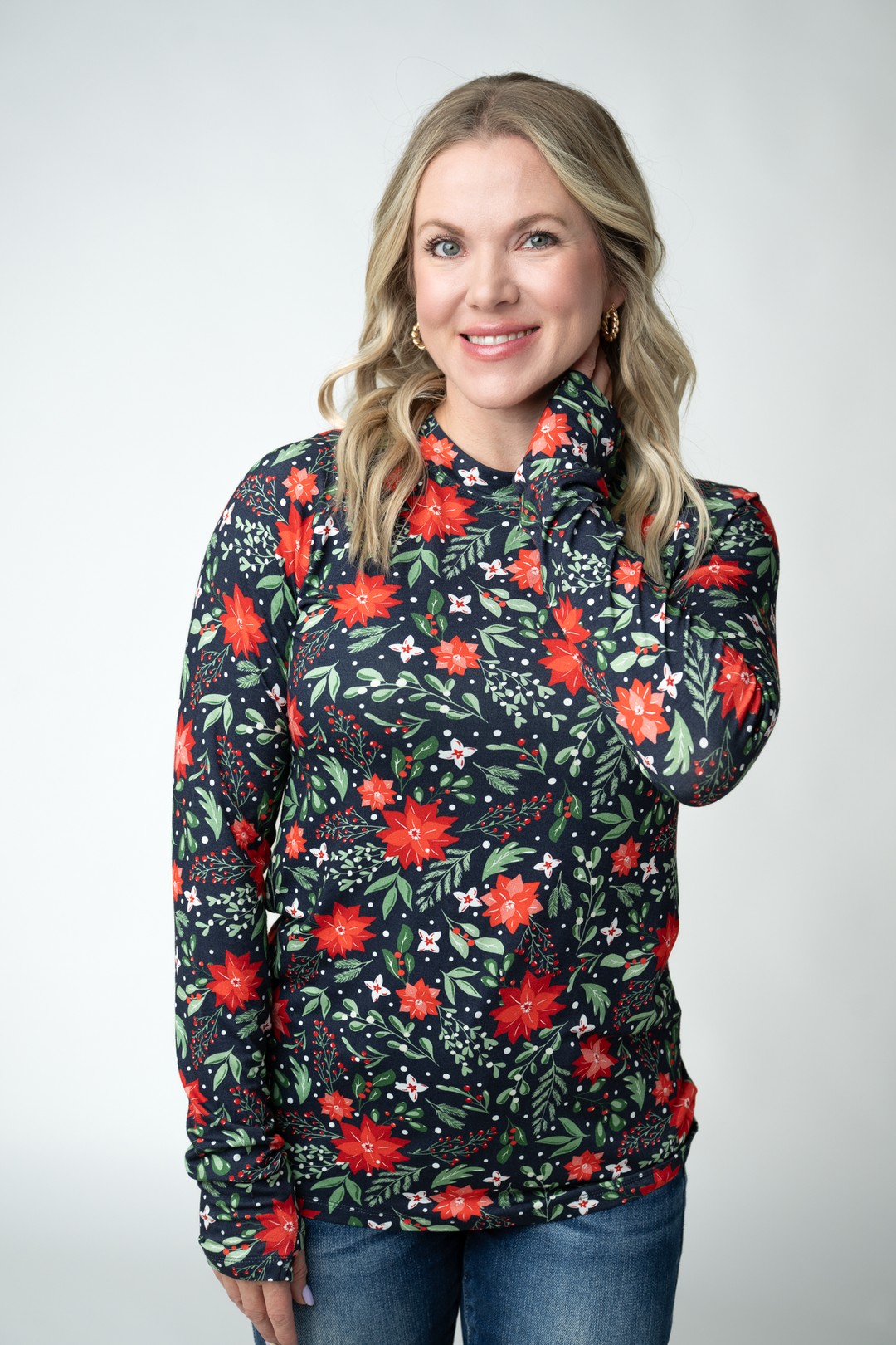 IN STOCK Blair Long Sleeve Top - Poinsettia Nights