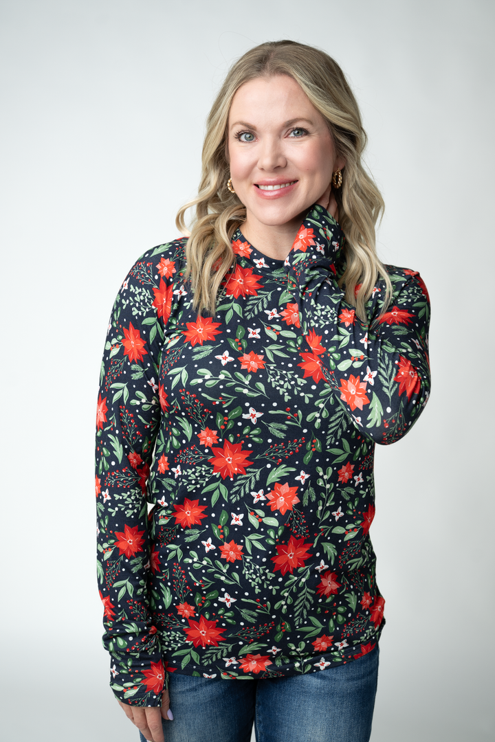 IN STOCK Blair Long Sleeve Top - Poinsettia Nights