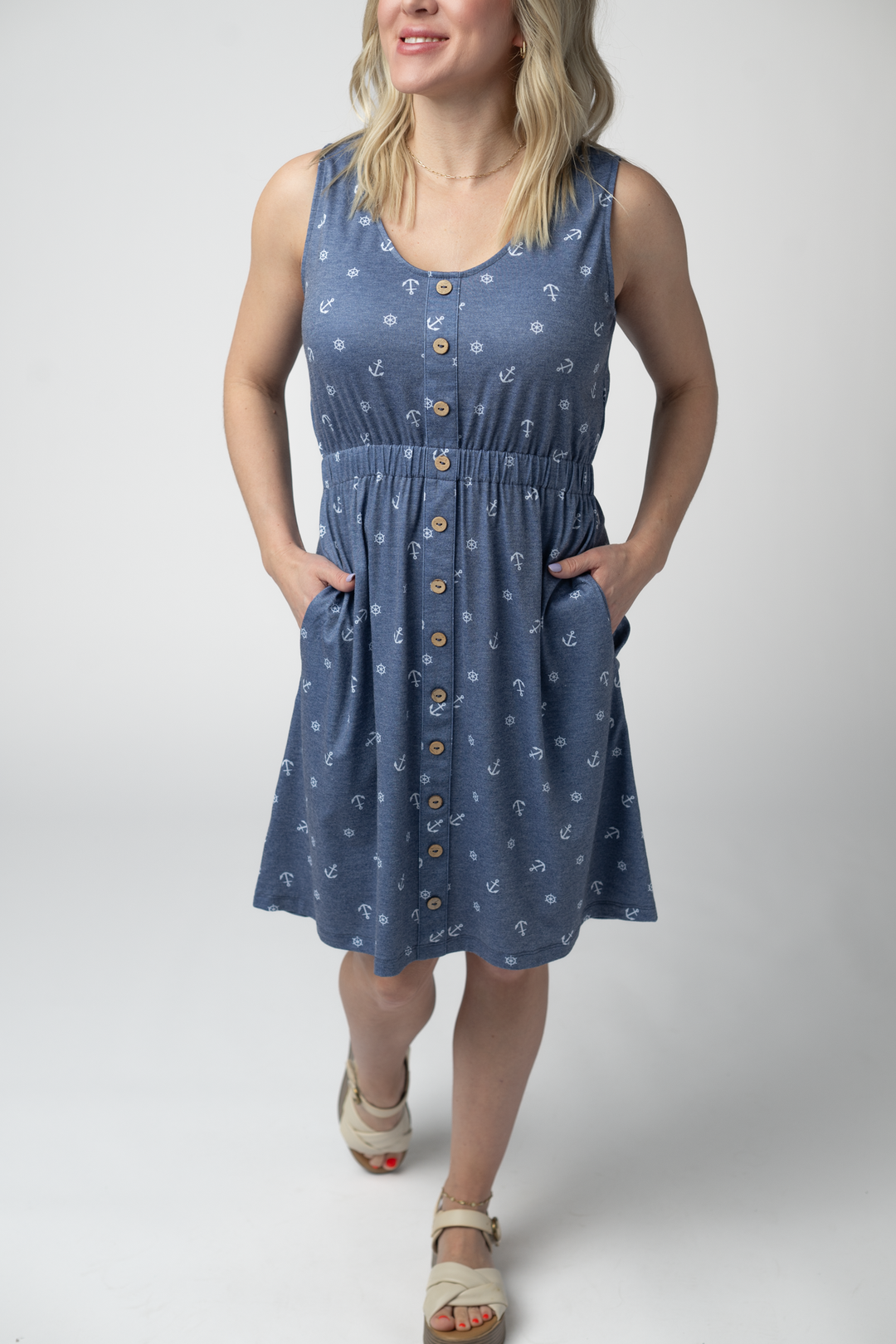 IN STOCK Beverly Button Dress - Nautical Navy
