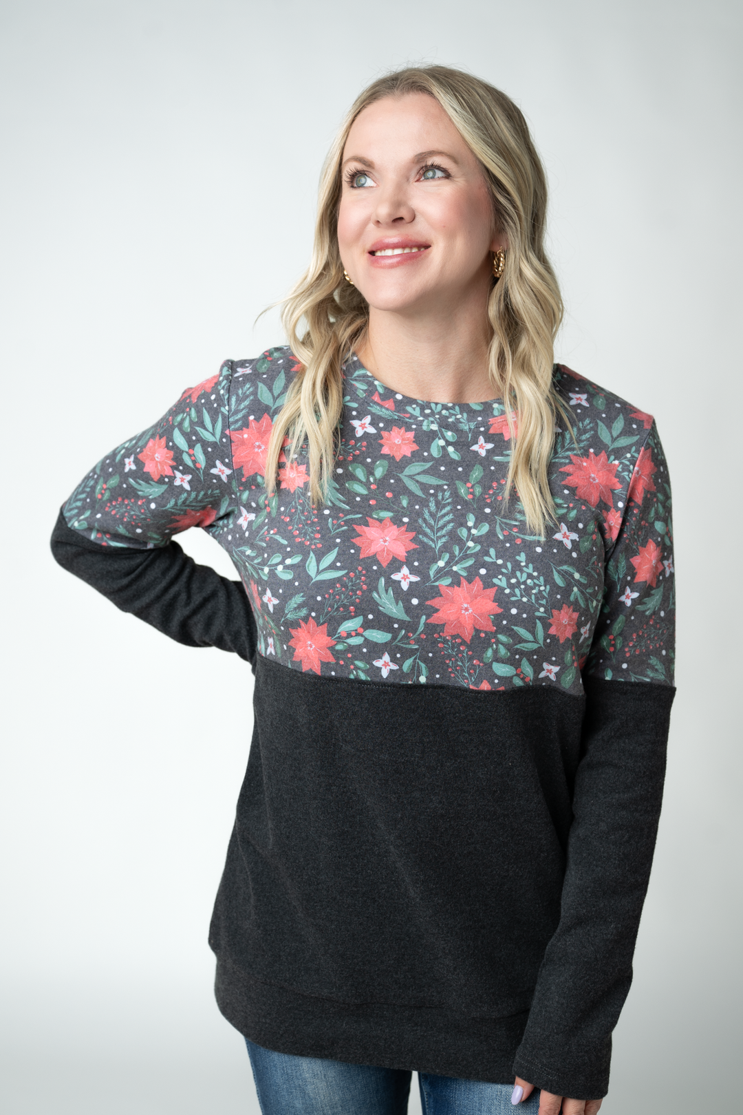 IN STOCK Natalie Pullover - Poinsettia Nights