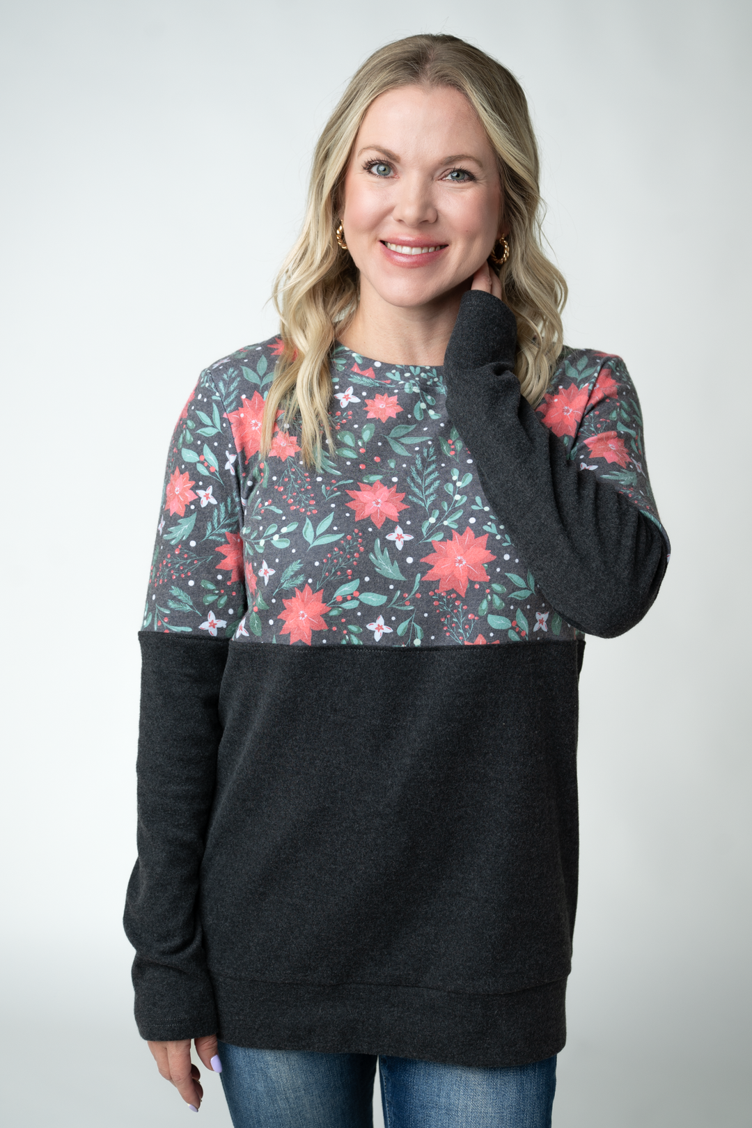 IN STOCK Natalie Pullover - Poinsettia Nights