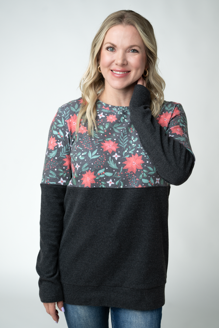 IN STOCK Natalie Pullover - Poinsettia Nights
