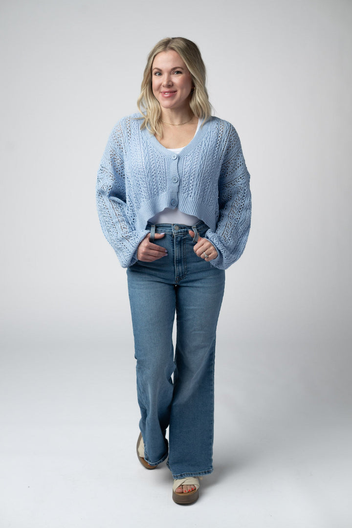 IN STOCK Callie Cropped Cardigan - Sky Blue