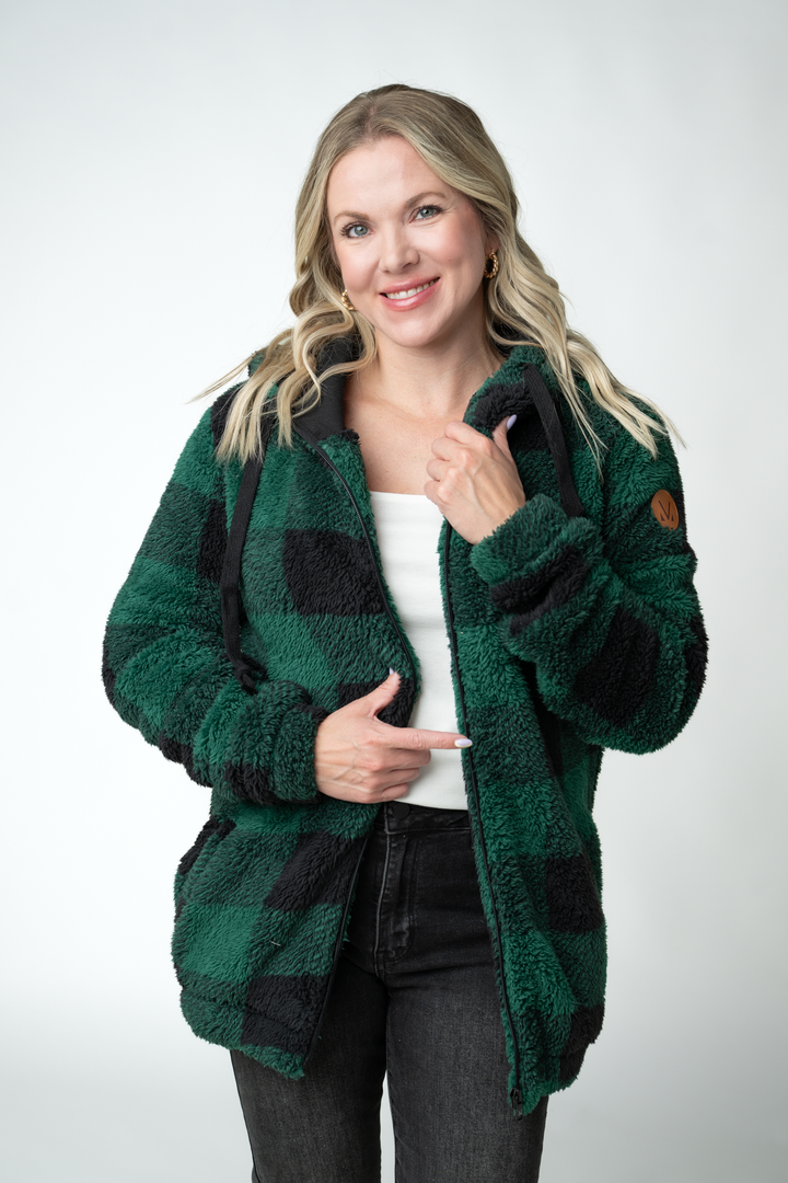 IN STOCK Sherpa Fullzip Hoodie - Evergreen Plaid