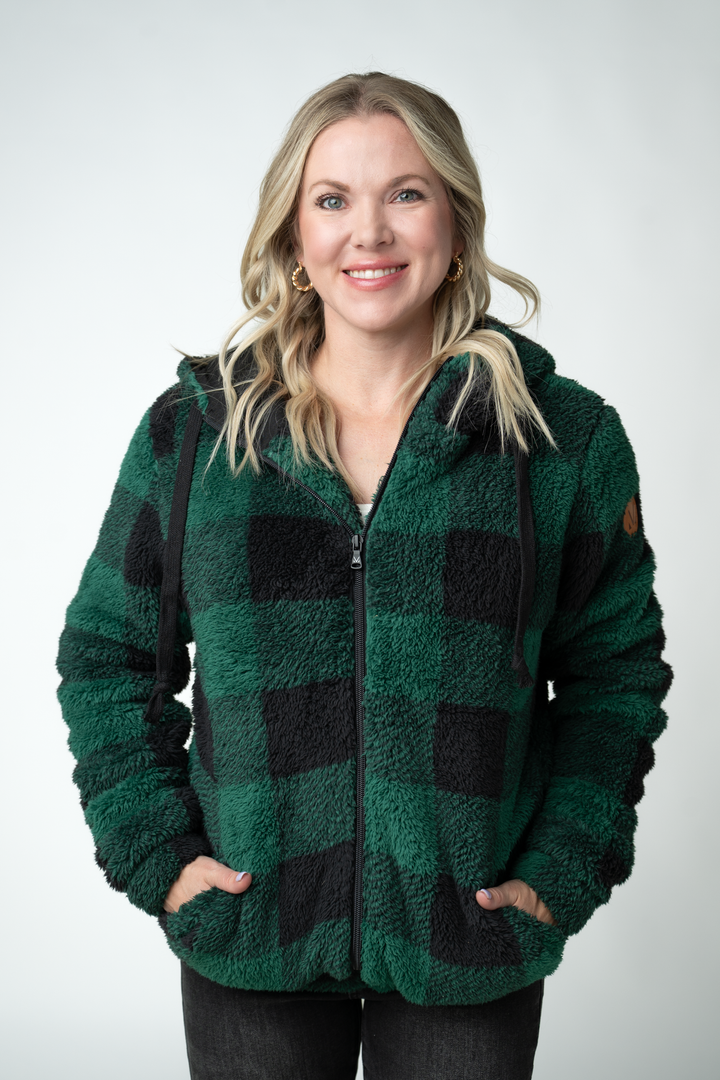 IN STOCK Sherpa Fullzip Hoodie - Evergreen Plaid