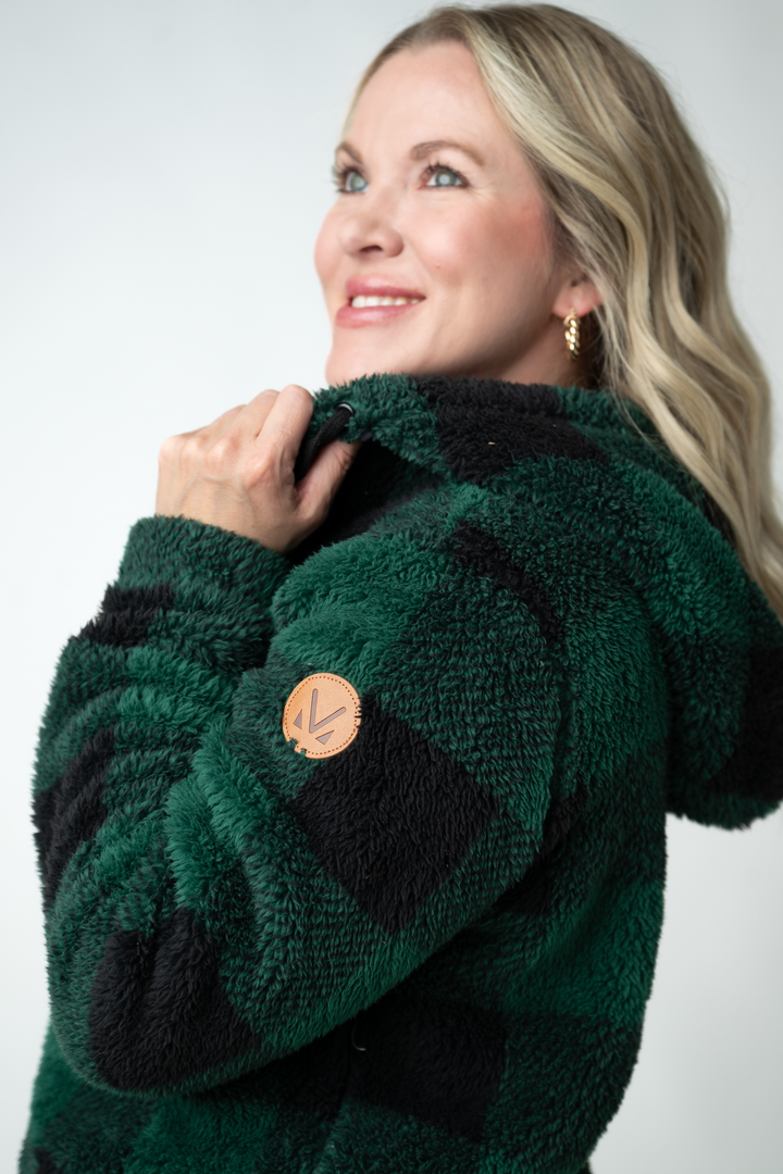 IN STOCK Sherpa Fullzip Hoodie - Evergreen Plaid