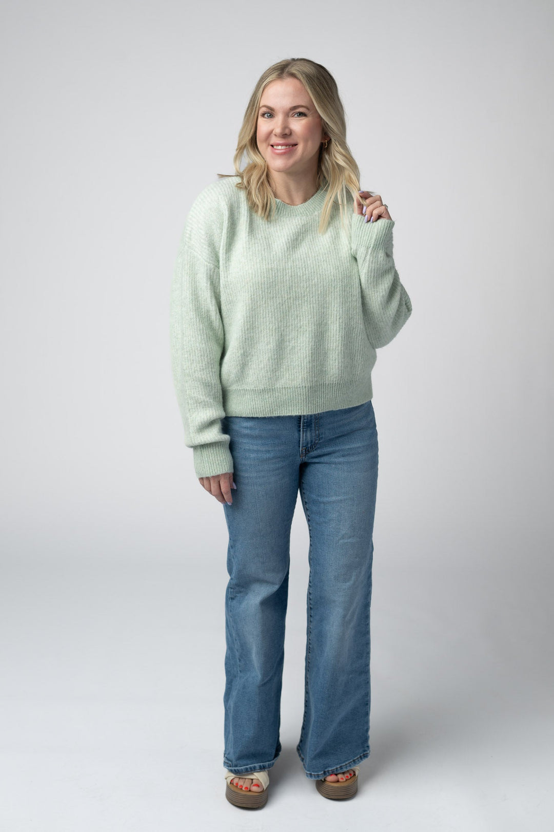 IN STOCK Josie Cozy Crew Sweater - Light Green