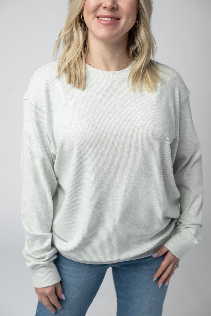 IN STOCK Corrine Ribbed Pullover Top - Light Grey