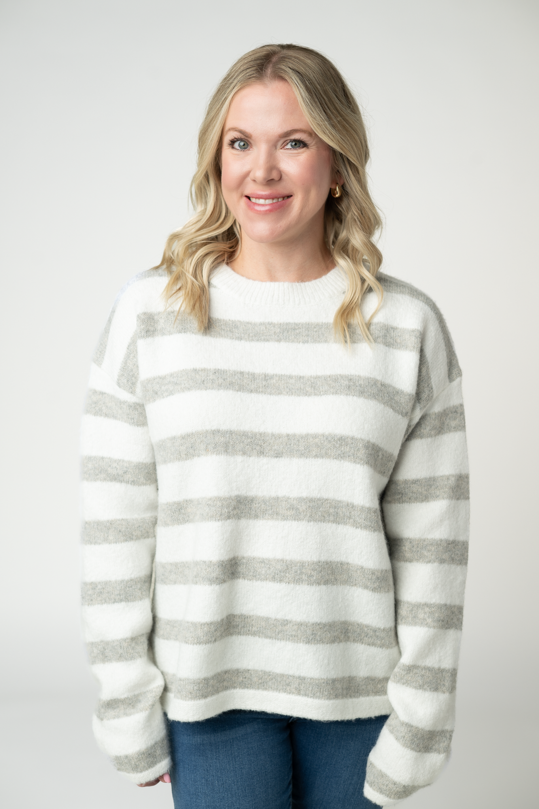 IN STOCK Cozy Stripe Sweater - Grey and White