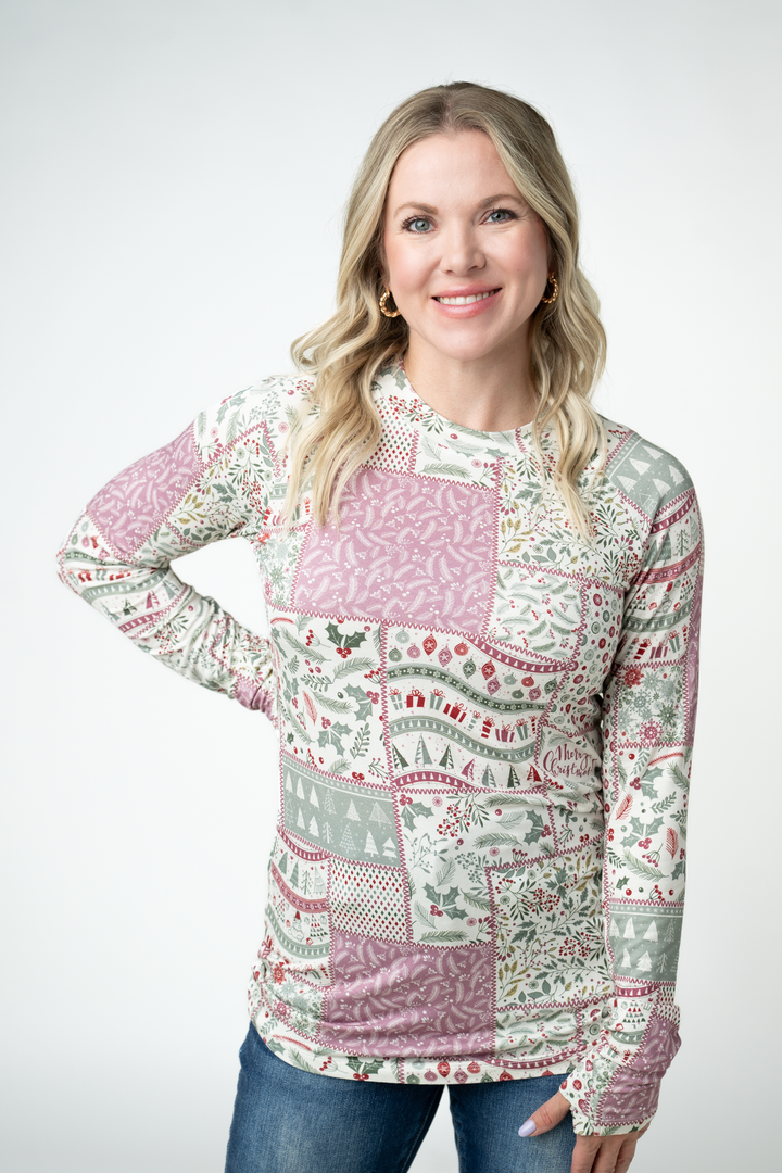IN STOCK Blair Long Sleeve Top - Holiday Patchwork