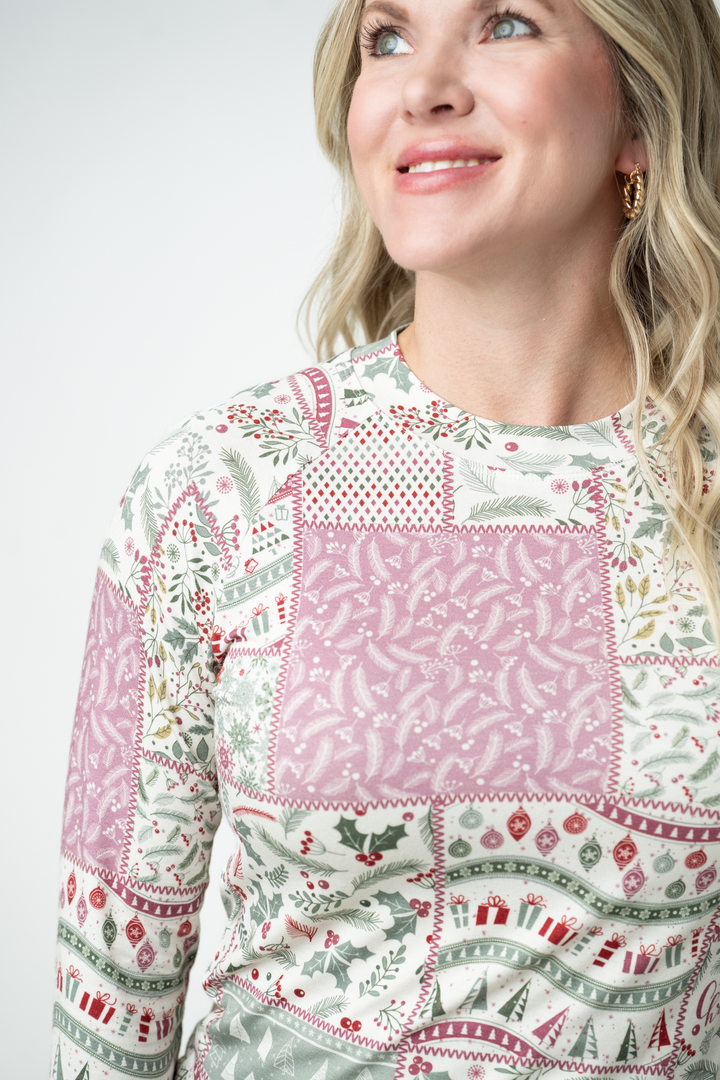 IN STOCK Blair Long Sleeve Top - Holiday Patchwork