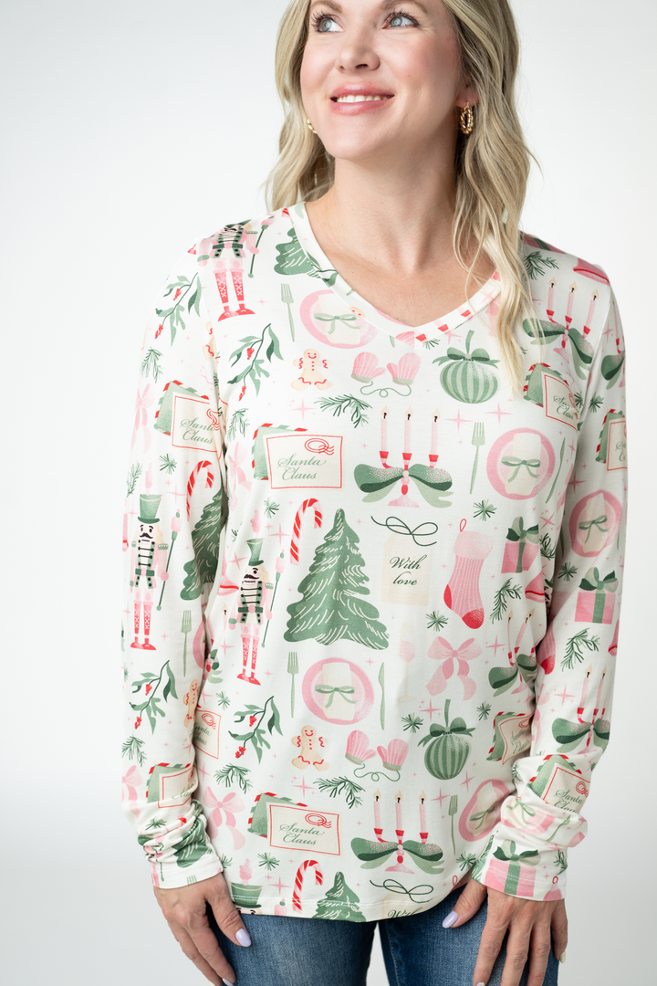 IN STOCK Larissa Long Sleeve - Pink Pine Noel