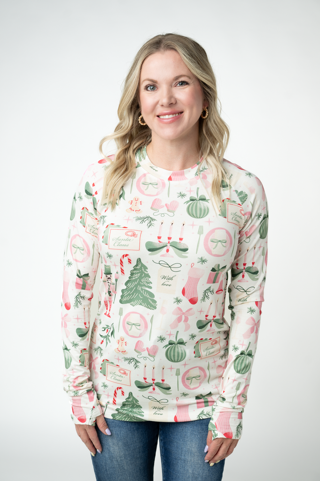IN STOCK Blair Long Sleeve Top - Pink Pine Noel