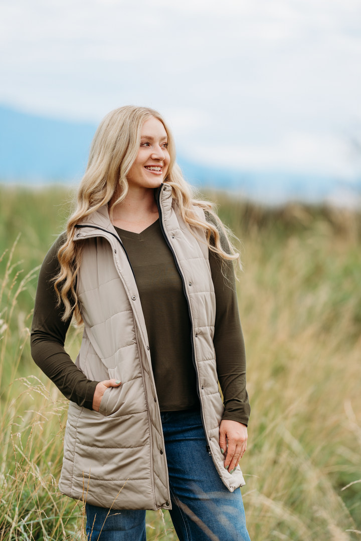 IN STOCK Harlow Long Vest - Latte