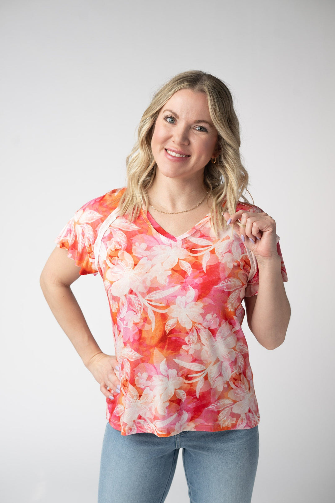 IN STOCK Raelynn V-Neck Top - Sunset Tropical Floral