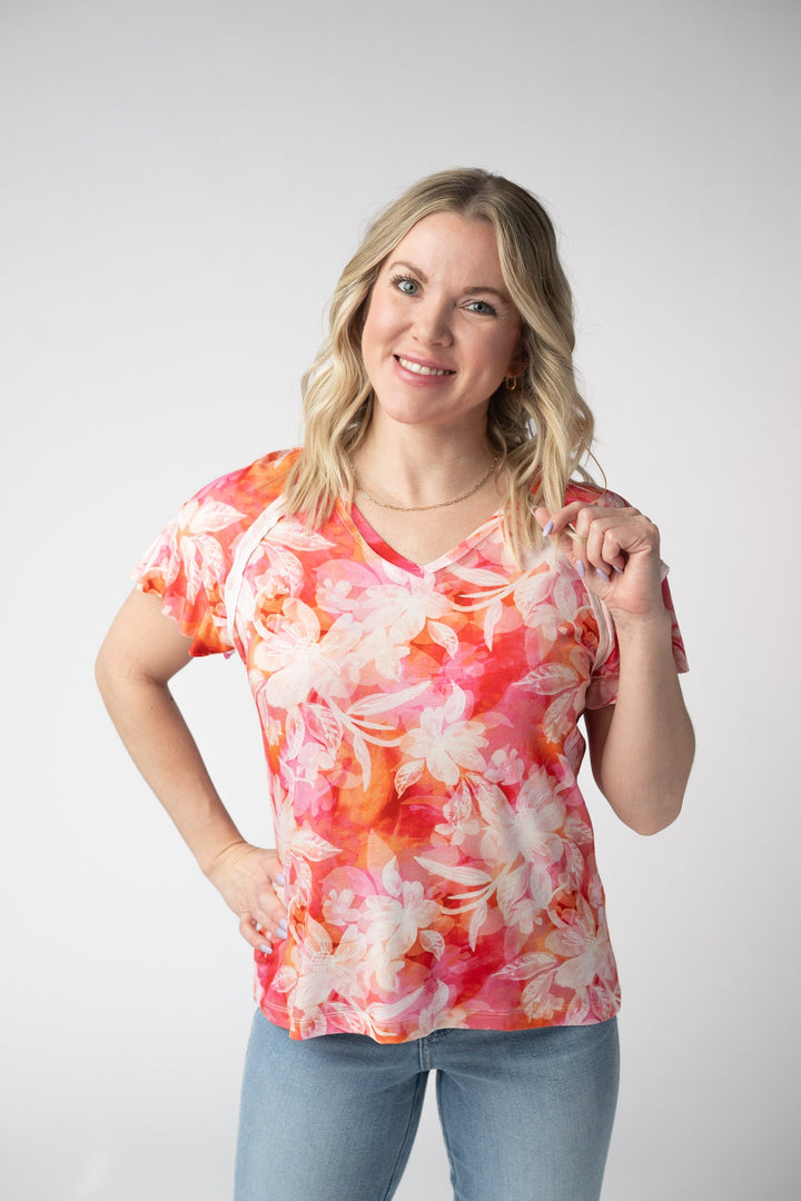 IN STOCK Raelynn V-Neck Top - Sunset Tropical Floral