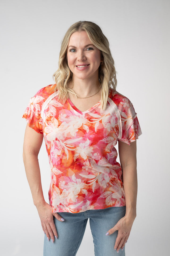 IN STOCK Raelynn V-Neck Top - Sunset Tropical Floral