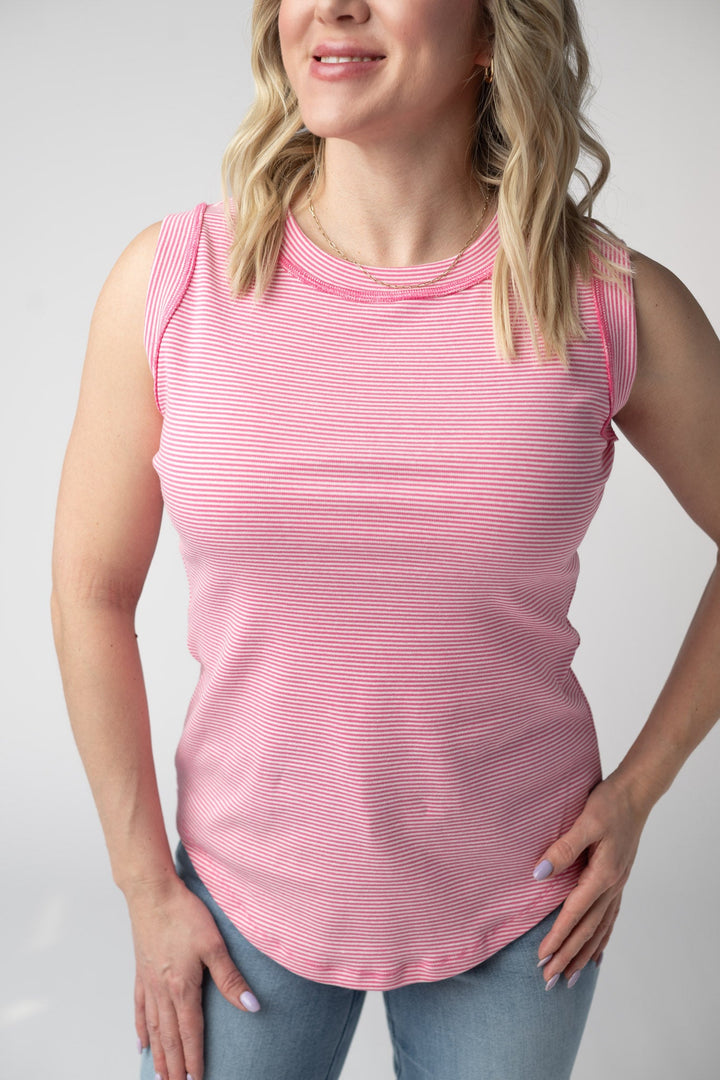 IN STOCK Morgan Micro Striped Tank - Pink