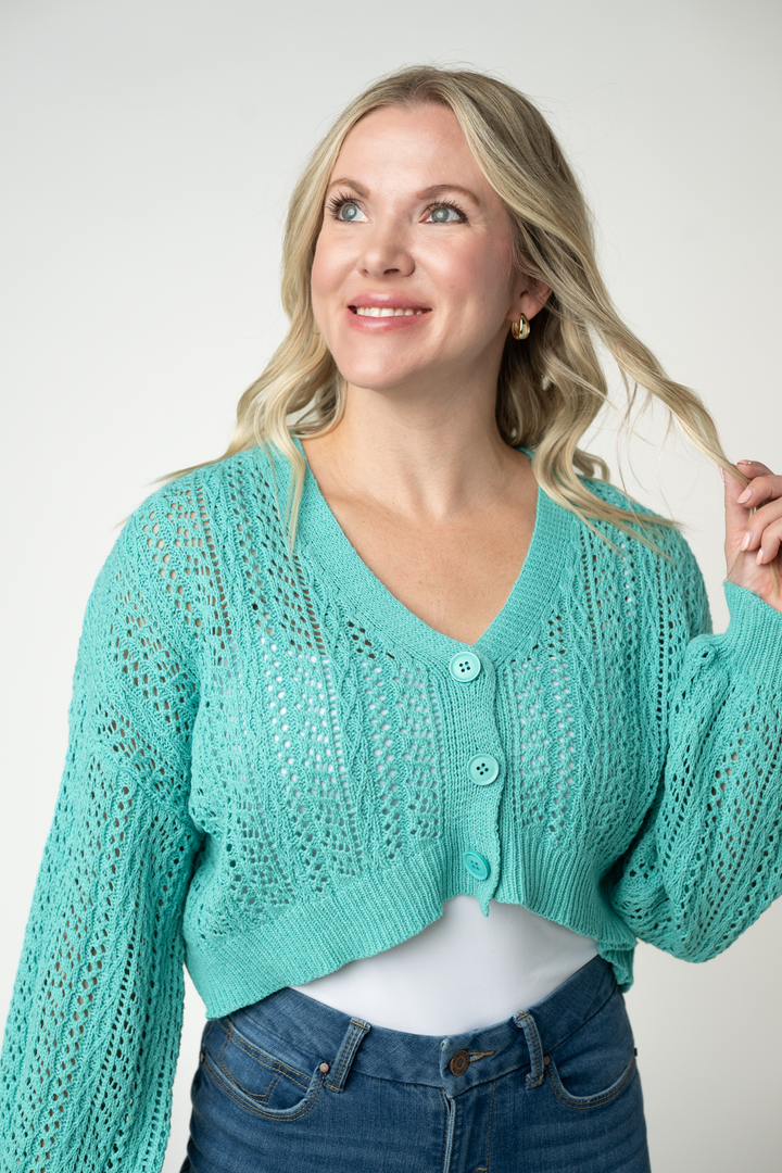 IN STOCK Callie Cropped Cardigan - Aqua FINAL SALE