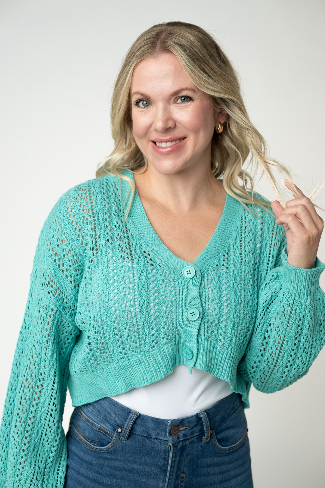 IN STOCK Callie Cropped Cardigan - Aqua FINAL SALE