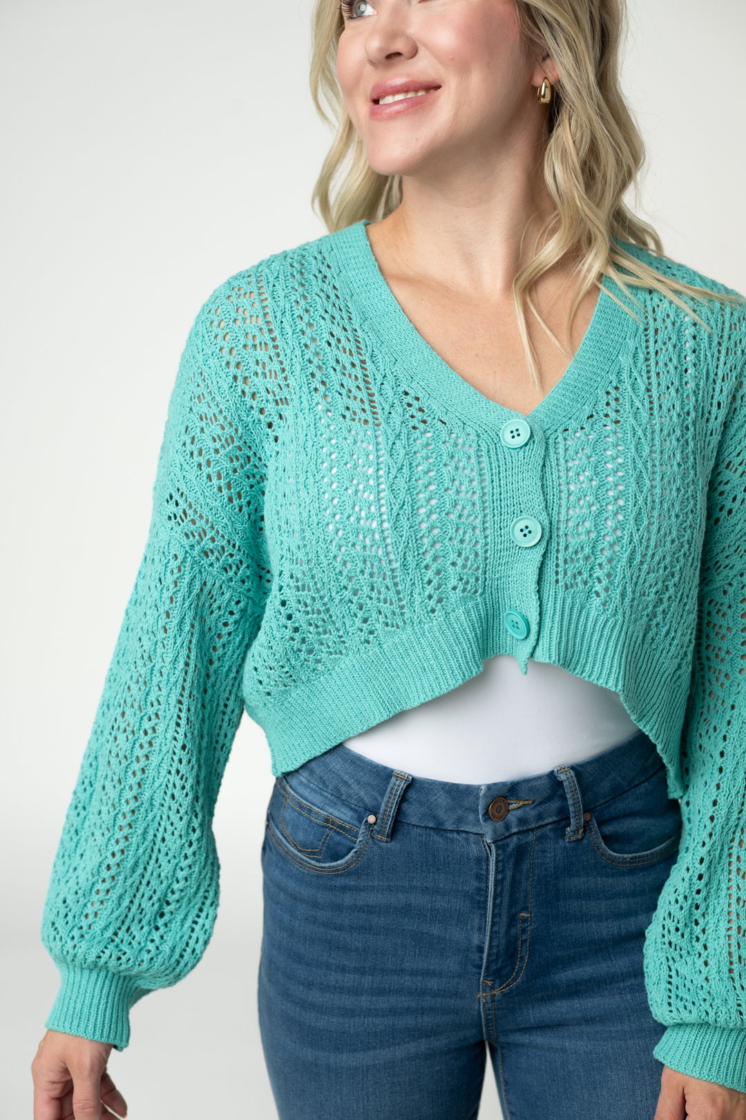IN STOCK Callie Cropped Cardigan - Aqua FINAL SALE