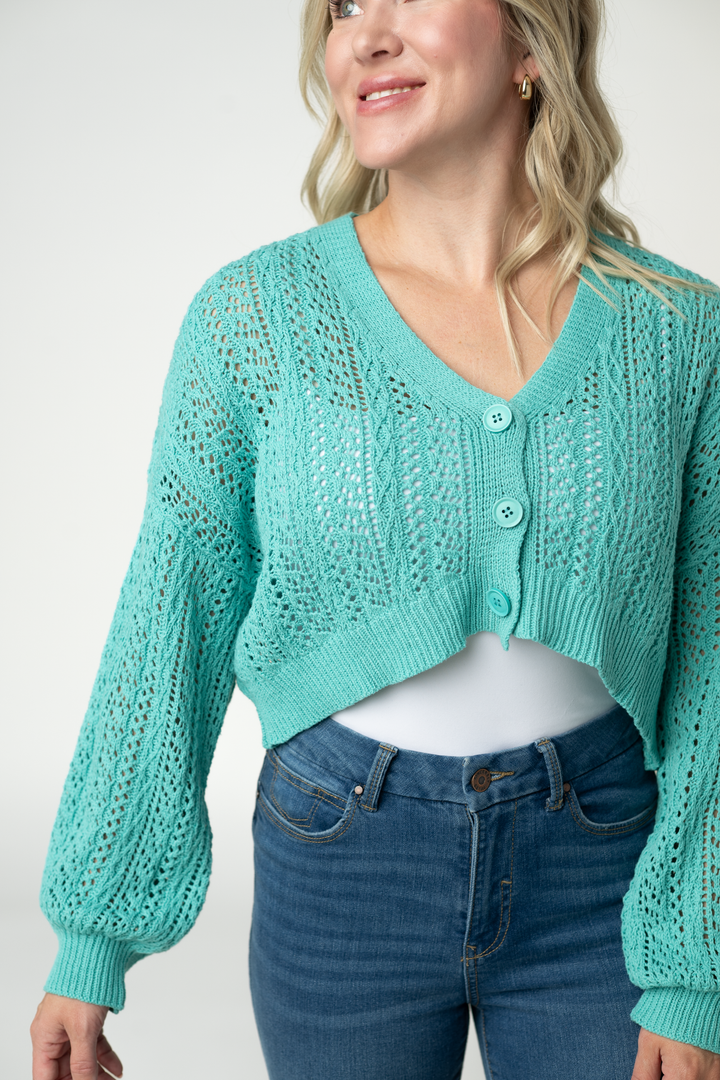 IN STOCK Callie Cropped Cardigan - Aqua FINAL SALE