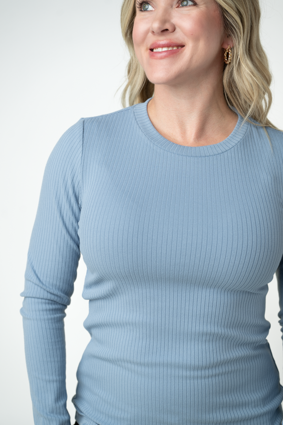 IN STOCK Reese Ribbed Long Sleeve Top - Dusty Blue