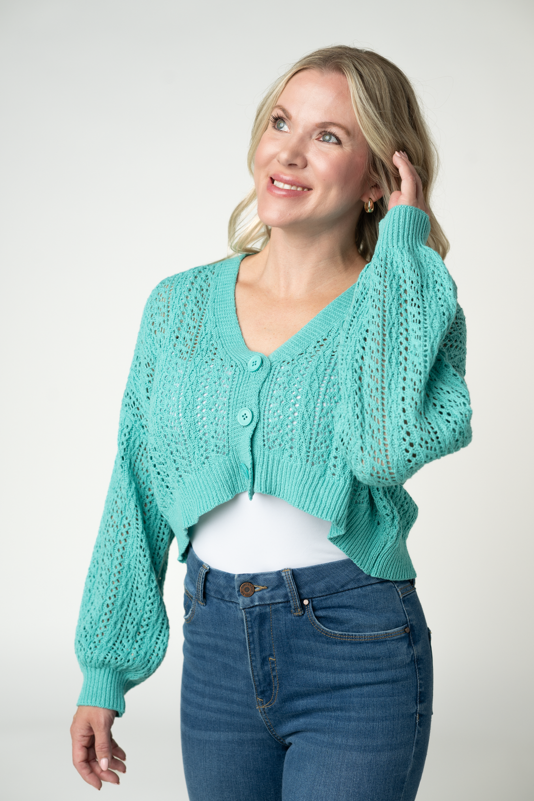 IN STOCK Callie Cropped Cardigan - Aqua FINAL SALE