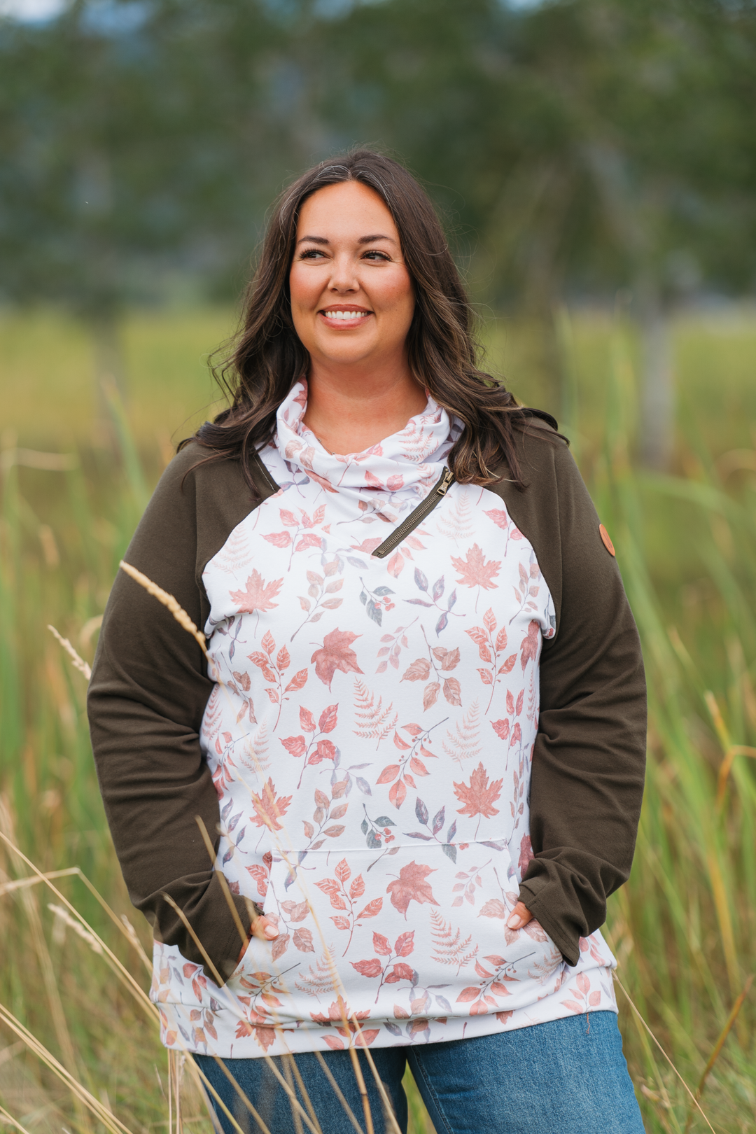IN STOCK Classic Zoey ZipCowl Sweatshirt - Autumn Leaves and Olive