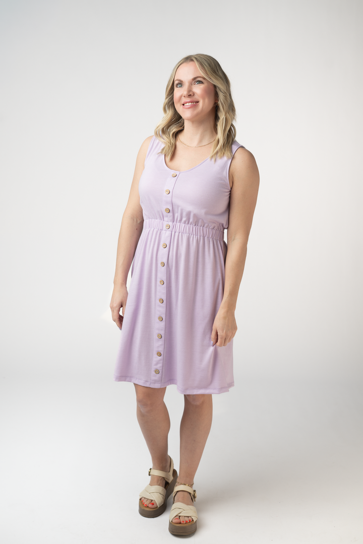 IN STOCK Beverly Button Dress - Lavender