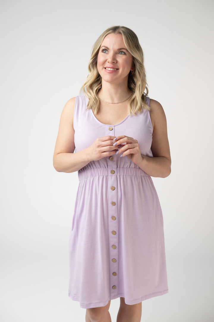 IN STOCK Beverly Button Dress - Lavender