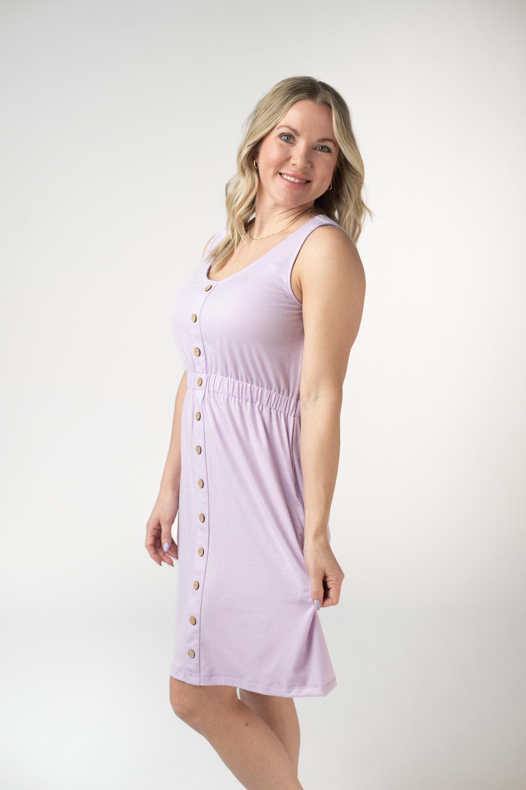 IN STOCK Beverly Button Dress - Lavender