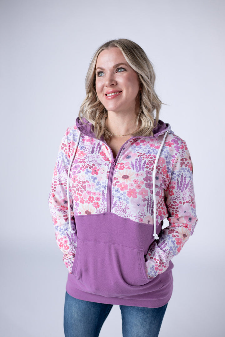IN STOCK Halfzip Hoodie - Coral Sunset Floral and Mauve