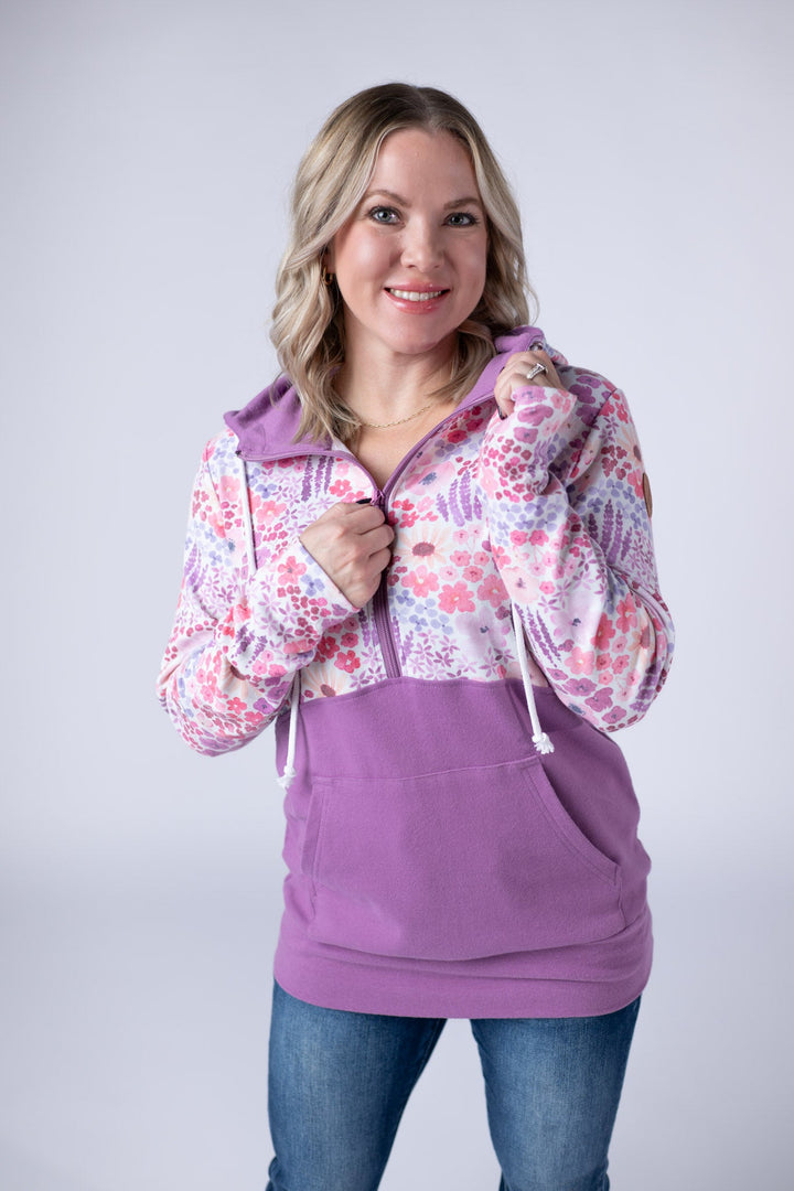 IN STOCK Halfzip Hoodie - Coral Sunset Floral and Mauve
