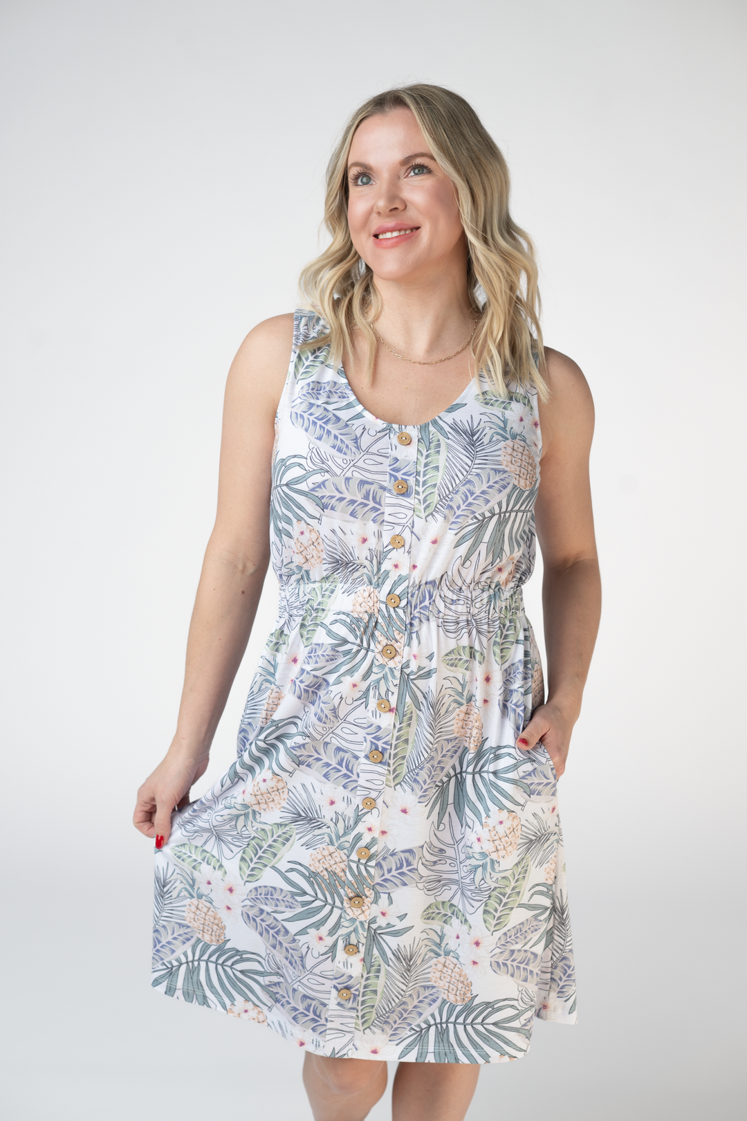 IN STOCK Beverly Button Dress - Pineapple Leaf