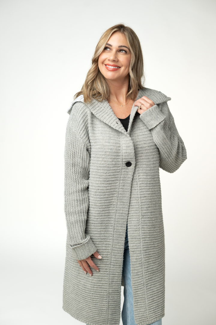 IN STOCK Lillian Long Hooded Cardigan - Grey