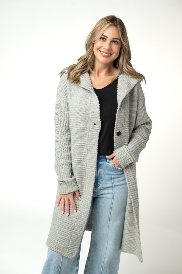 IN STOCK Lillian Long Hooded Cardigan - Grey
