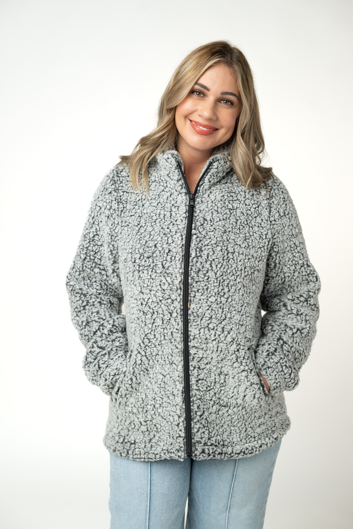 IN STOCK Two Tone Fullzip Sherpa - Charcoal and White